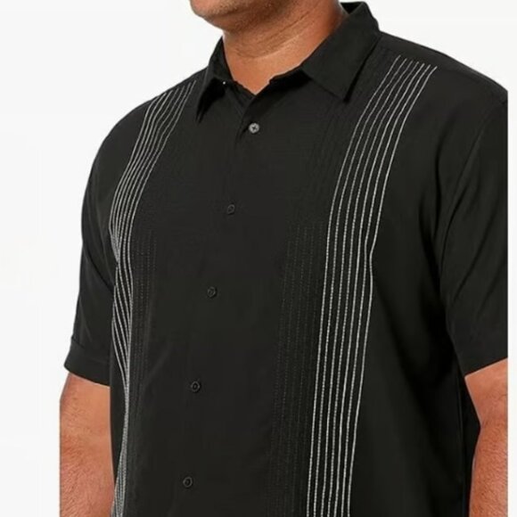 Cubavera Men's Striped Panel Dobby Short Sleeve Button-Down Shirt, Regular Fit - Picture 5 of 8